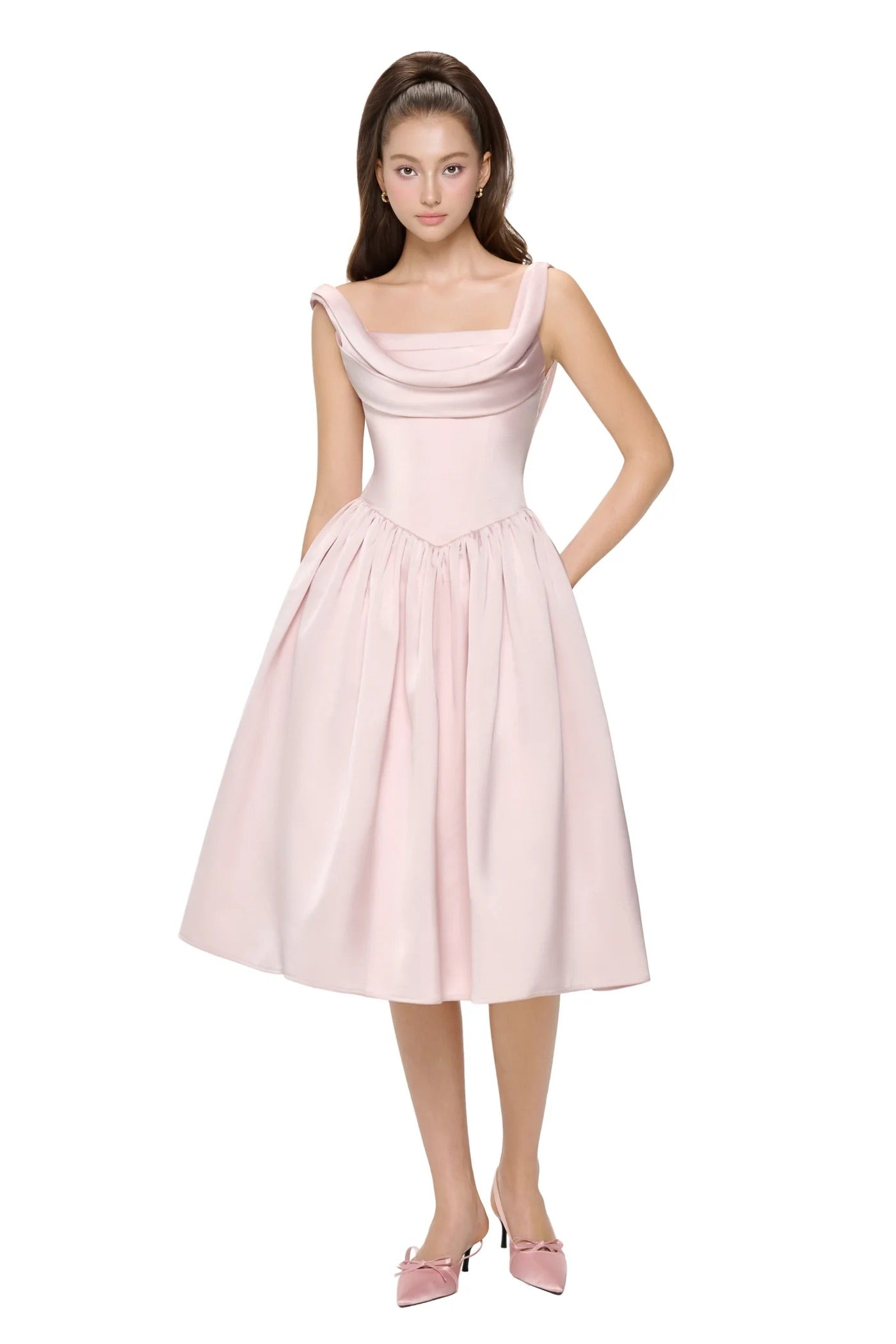 JUBIN Pink Elegant Midi Dress