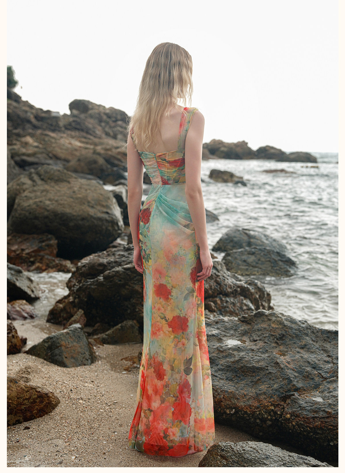 Multicolour Floral Off-Shoulder Corset Fishtail Maxi Dress