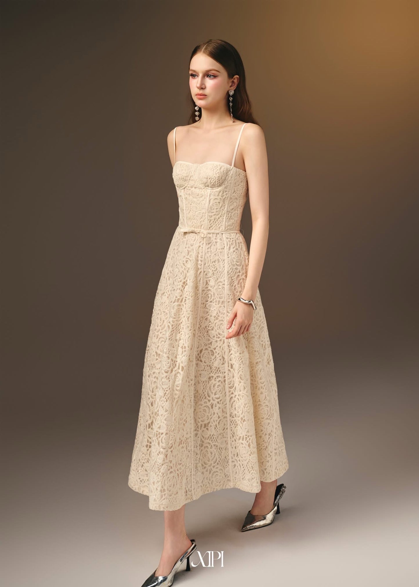 XIPI Yellow Elegant Cream Eloise Midi Dress