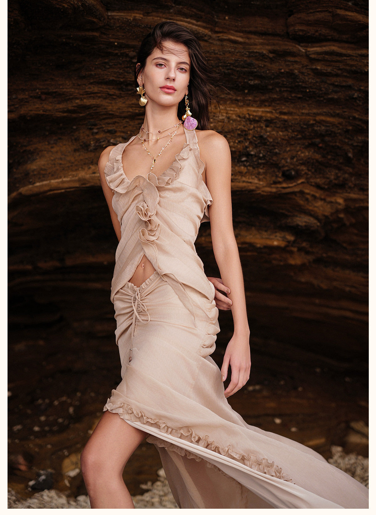SHEERLUCK Vacation Fairycore Nude Florin Top & Skirt