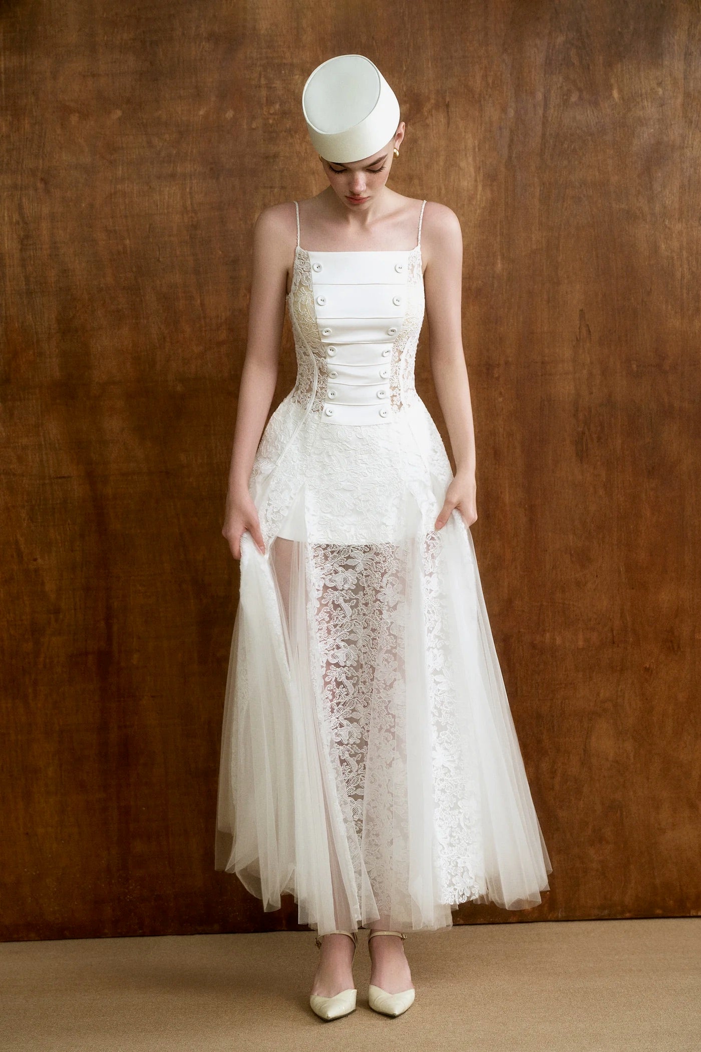 CICI White Elegant Vacation Lace Mariel Scarf-neck Maxi Dress