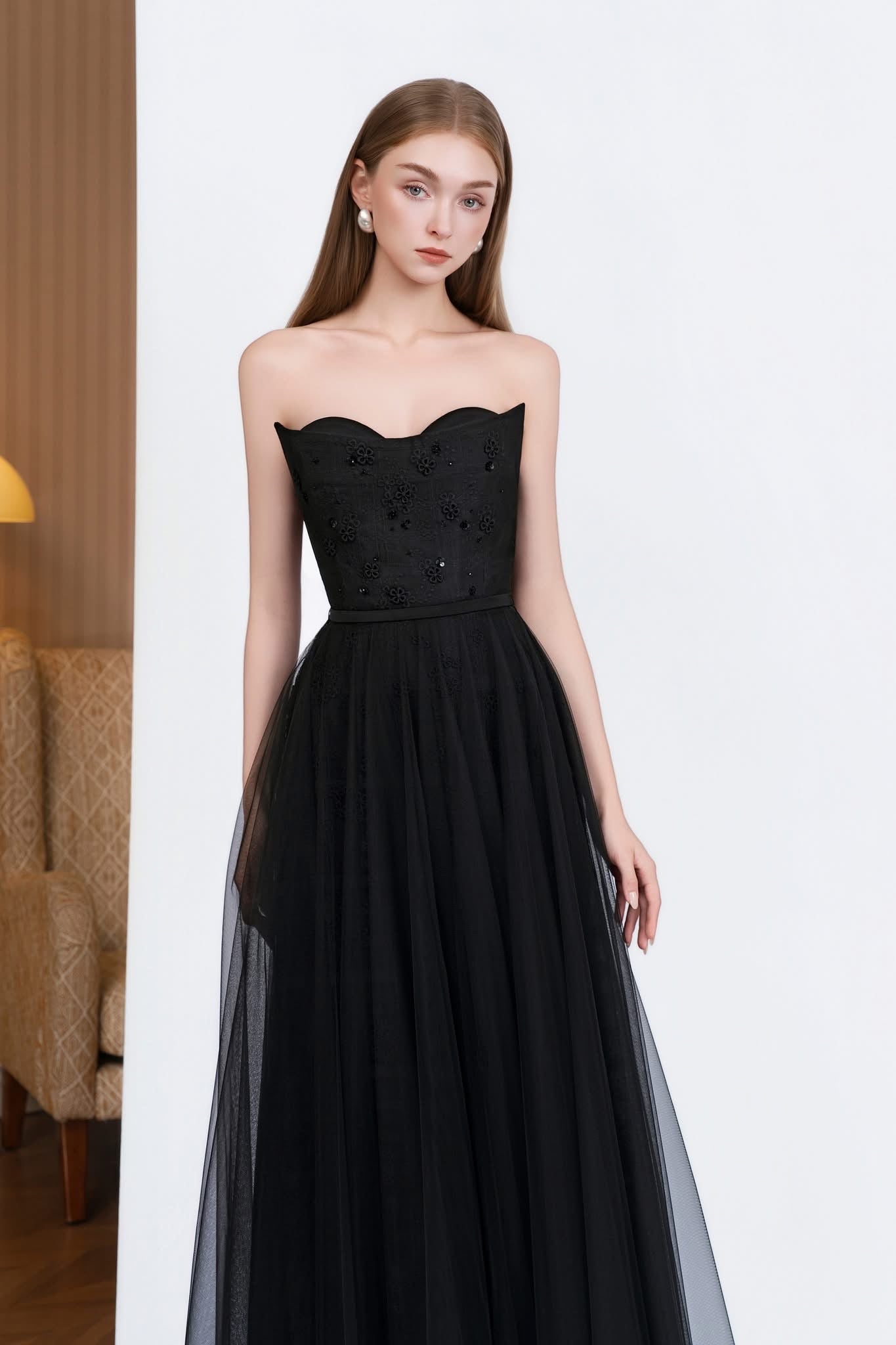 DETHEIA Elegant Vintage Black Demi A-Line Maxi Dress