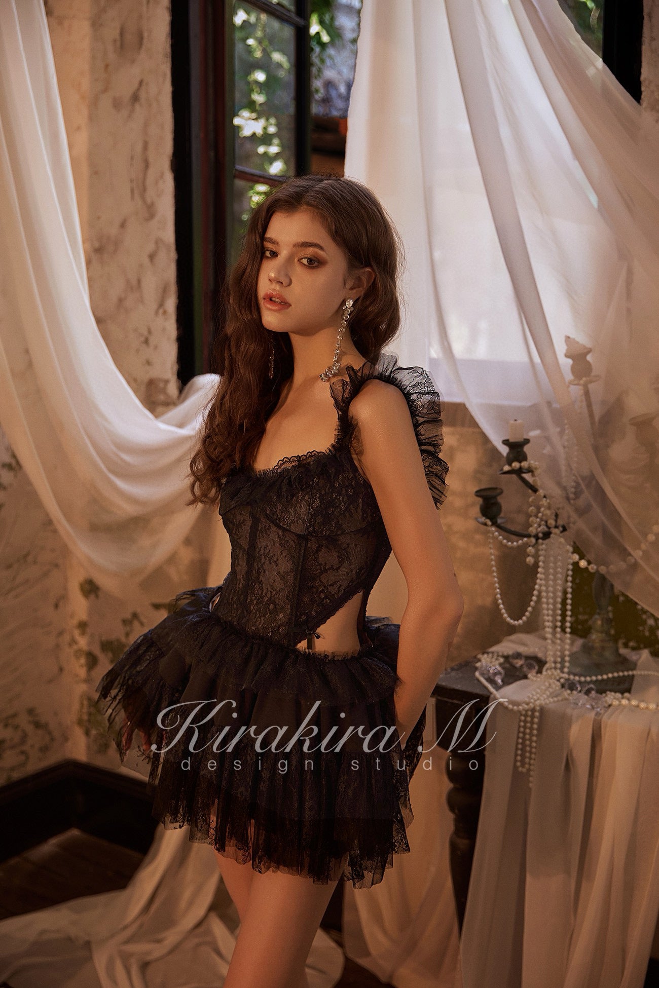 KIRAKIRA M Black Lace Mini Dress