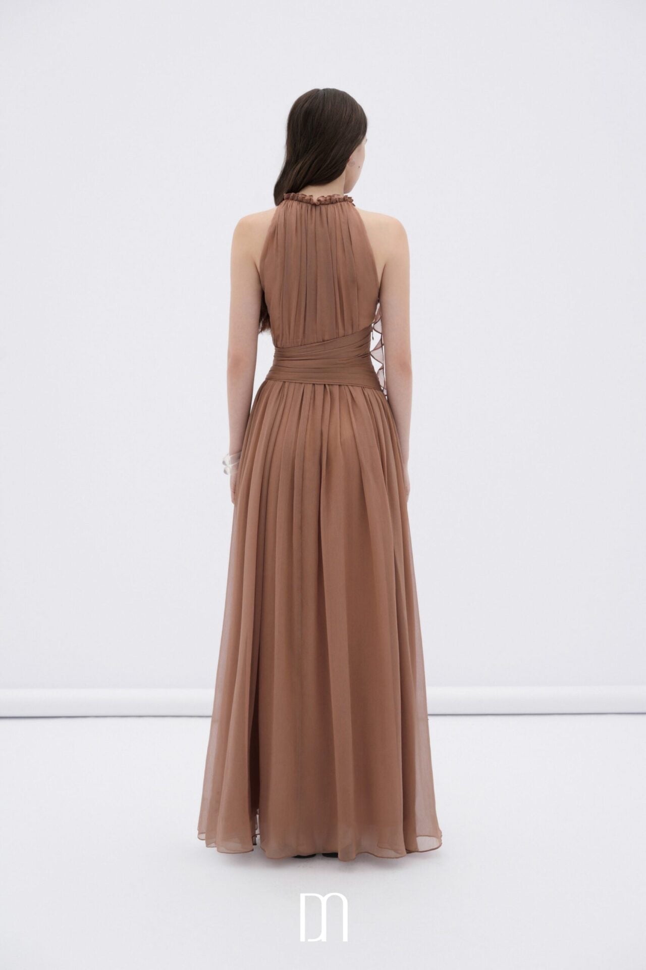 DENIOVN Elegant Fairycore Brown Mireille Halter Neck Maxi Dress