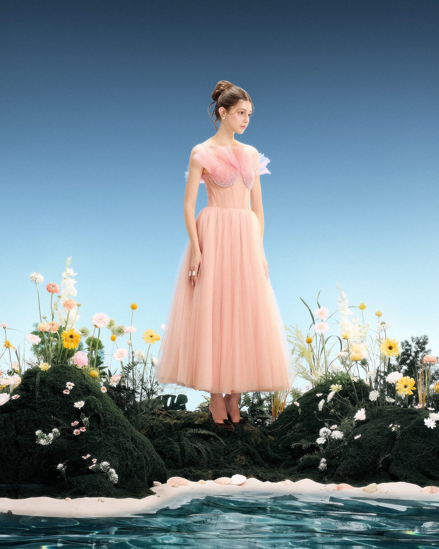 LINH PHUNG Elegant Fairycore Pink Rosemary Maxi Dress