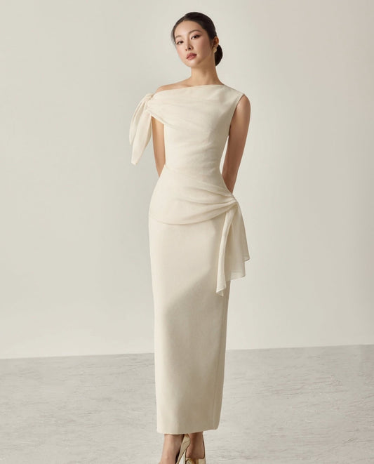 DENIOVN Vacation Elegant White Midi Dress