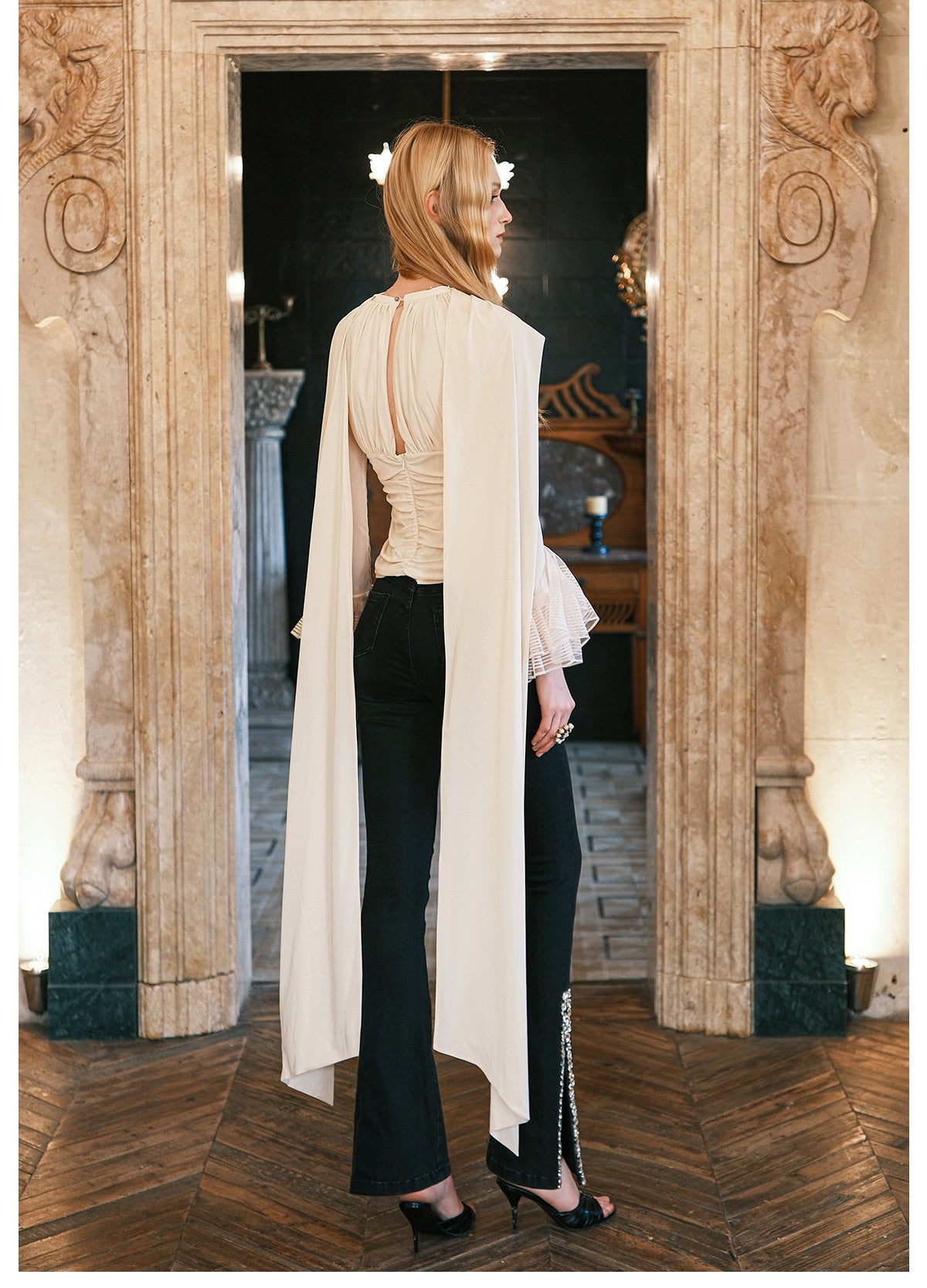 SHEERLUCK Red Nina Halterneck V-neck Ribbon Top