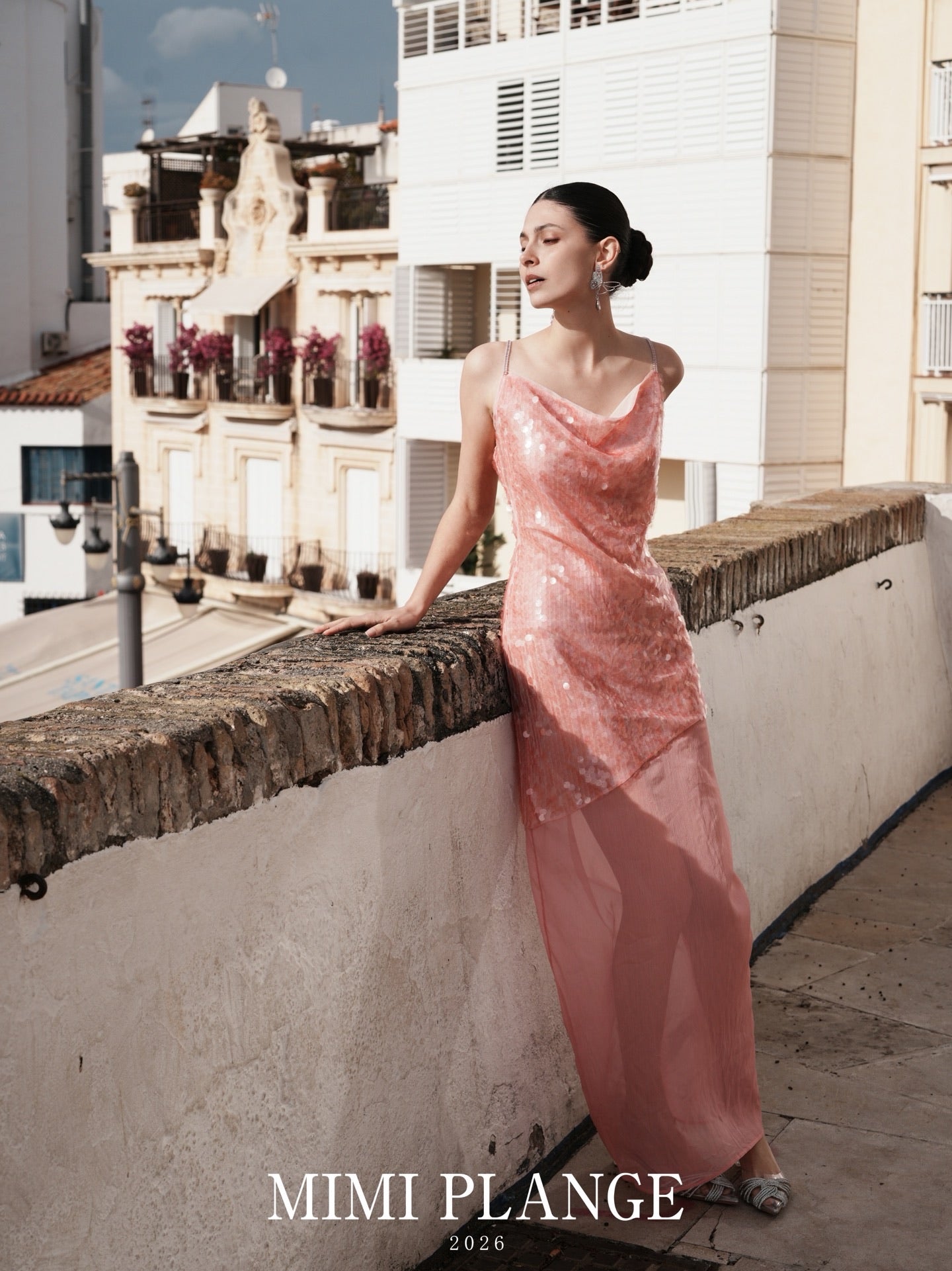 MIMI PLANGE Vacation Sweet Sequins Pink Maxi Dress