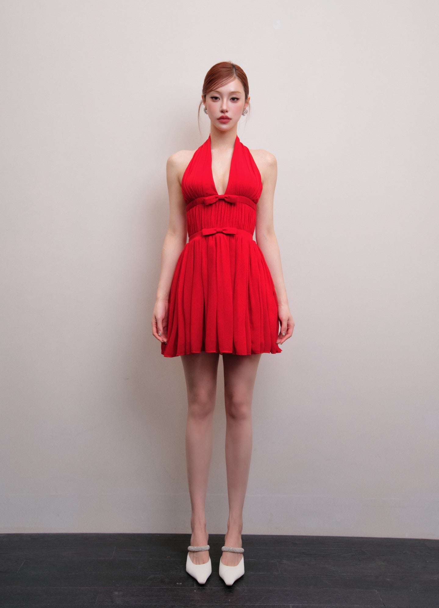 MASION WESTER Red V-neck Mini Dress