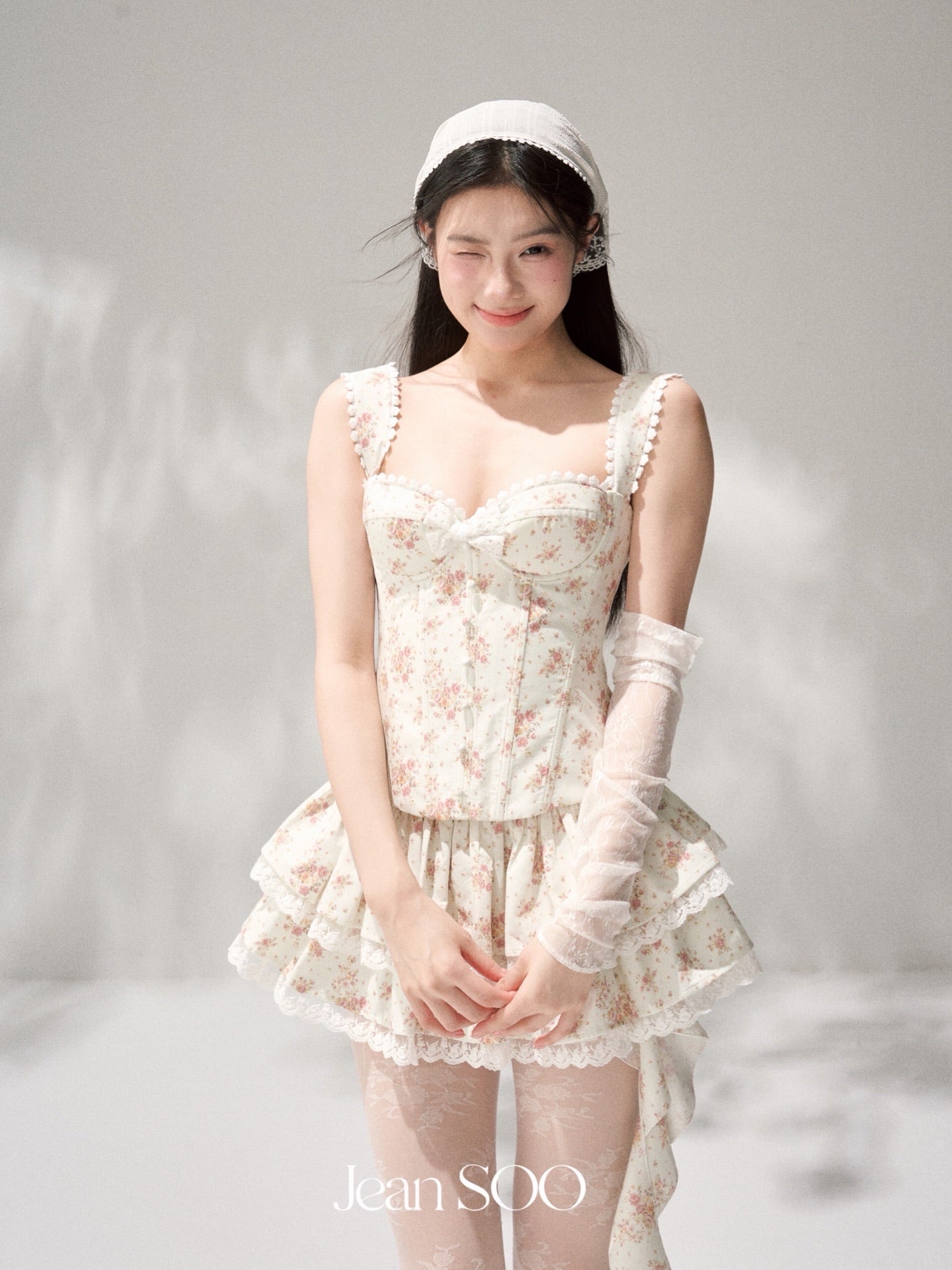 JEAN SOO Sweet Vacation White Floral  Top & Skirt