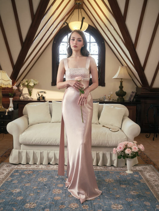 KISSERINE ATELIER Elegant Fairycore Pink Gown Renaisee Maxi Dress