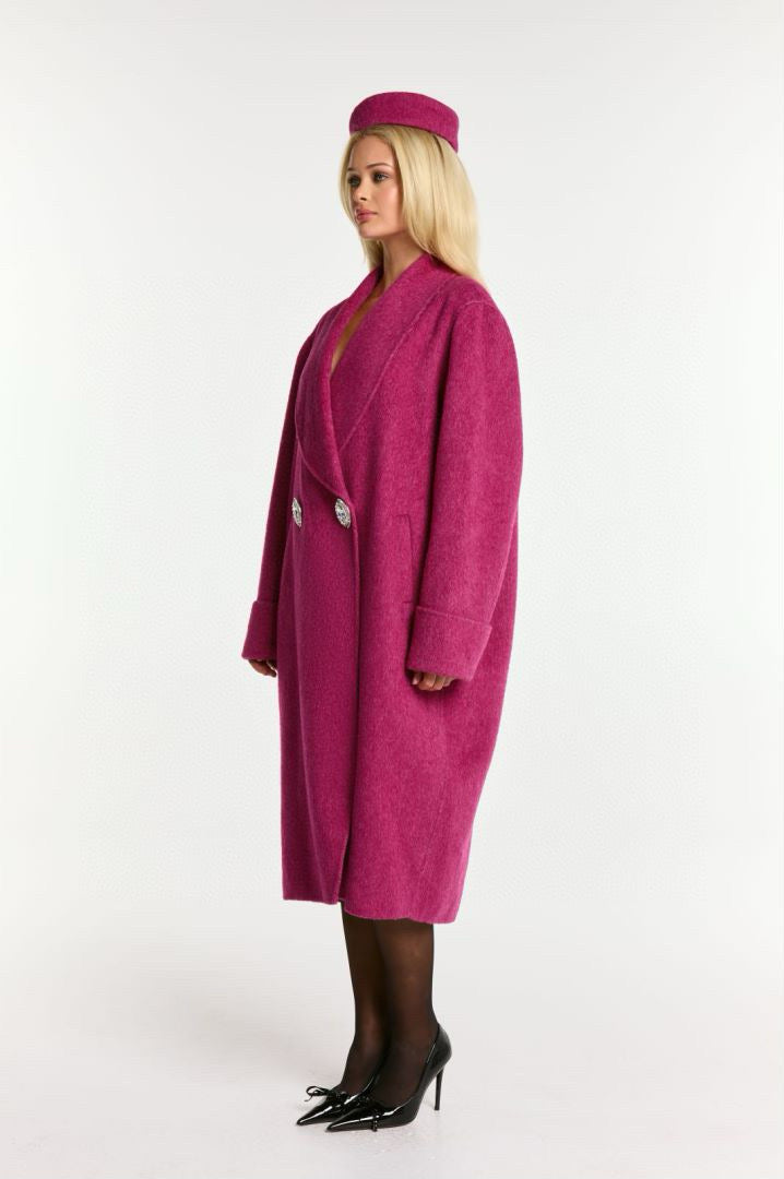 Nana Jacqueline Black White Pink Grey Purple Cocoon Diamond Embellished Reversible Tweed Coat