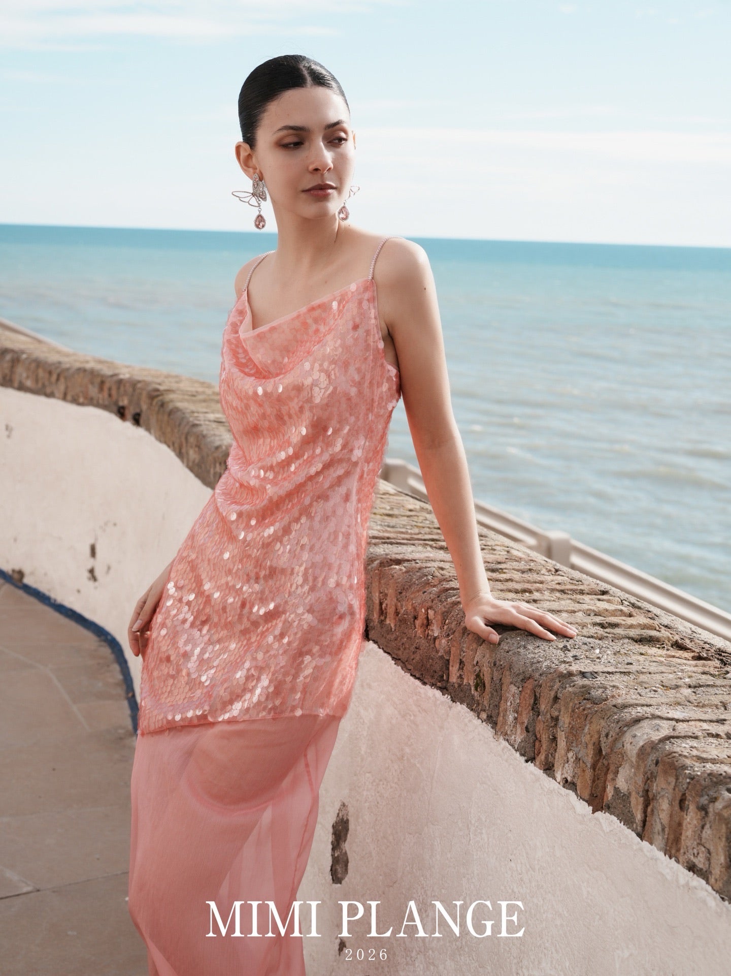 MIMI PLANGE Vacation Sweet Sequins Pink Maxi Dress