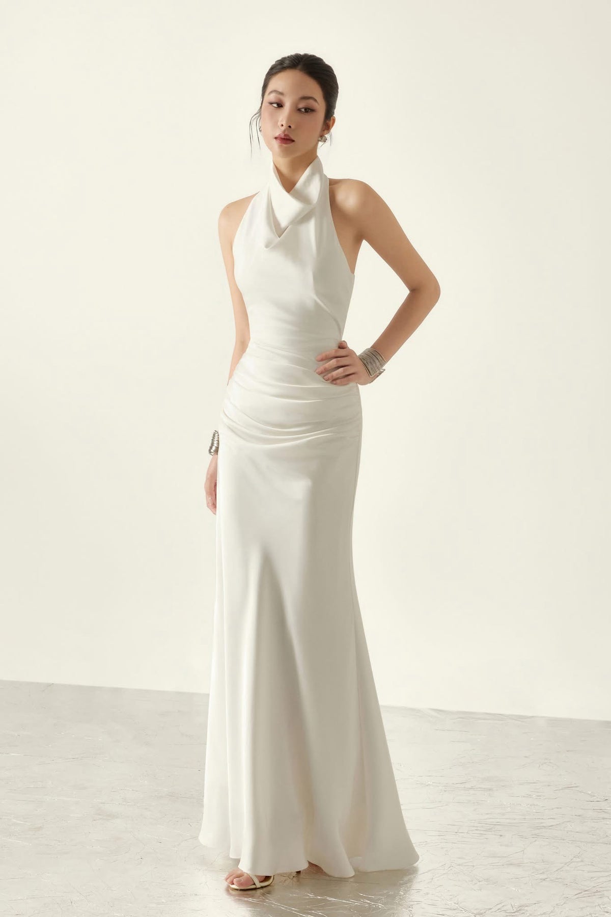 White Eleanor Backless Fishtail Maxi Dress