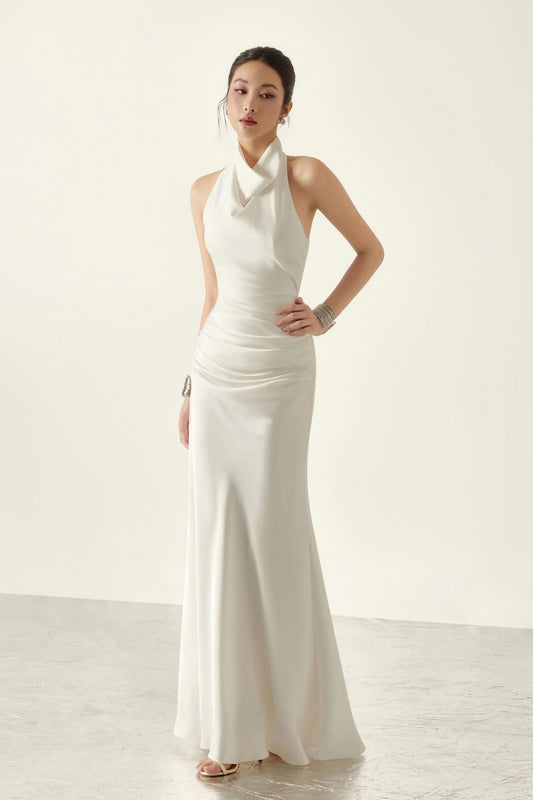 DENIOVN Vacation Elegant White Maxi Dress