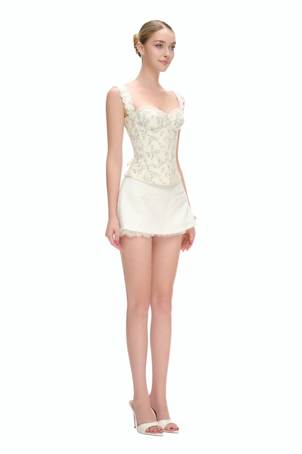 JUBIN White Floral Phoebe Top & Lace Skirt