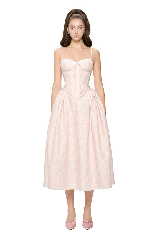 JUBIN Pink Floral Midi Dress