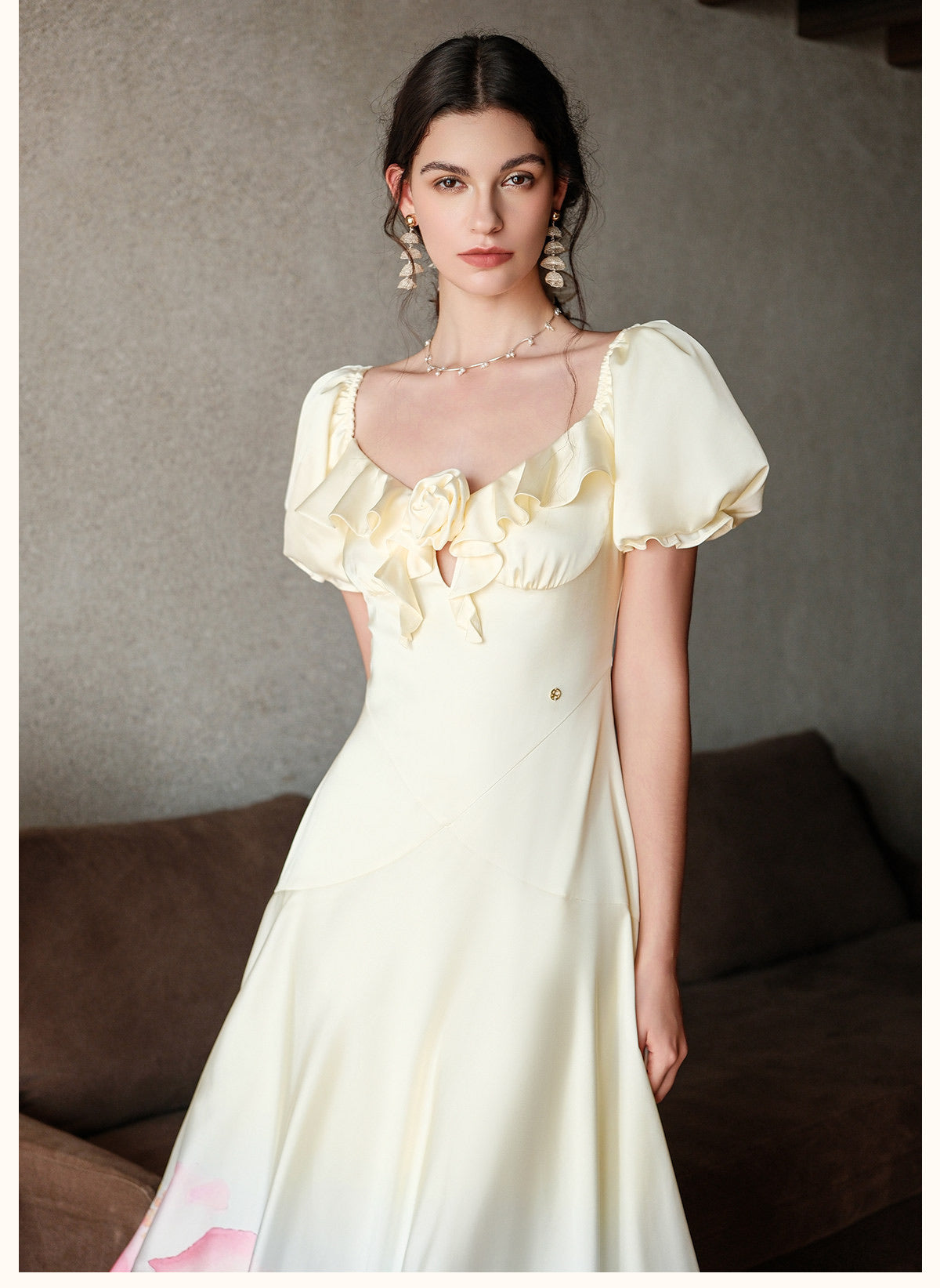 SHEERLUCK Yellow Floral Florette Vacation Maxi Dress