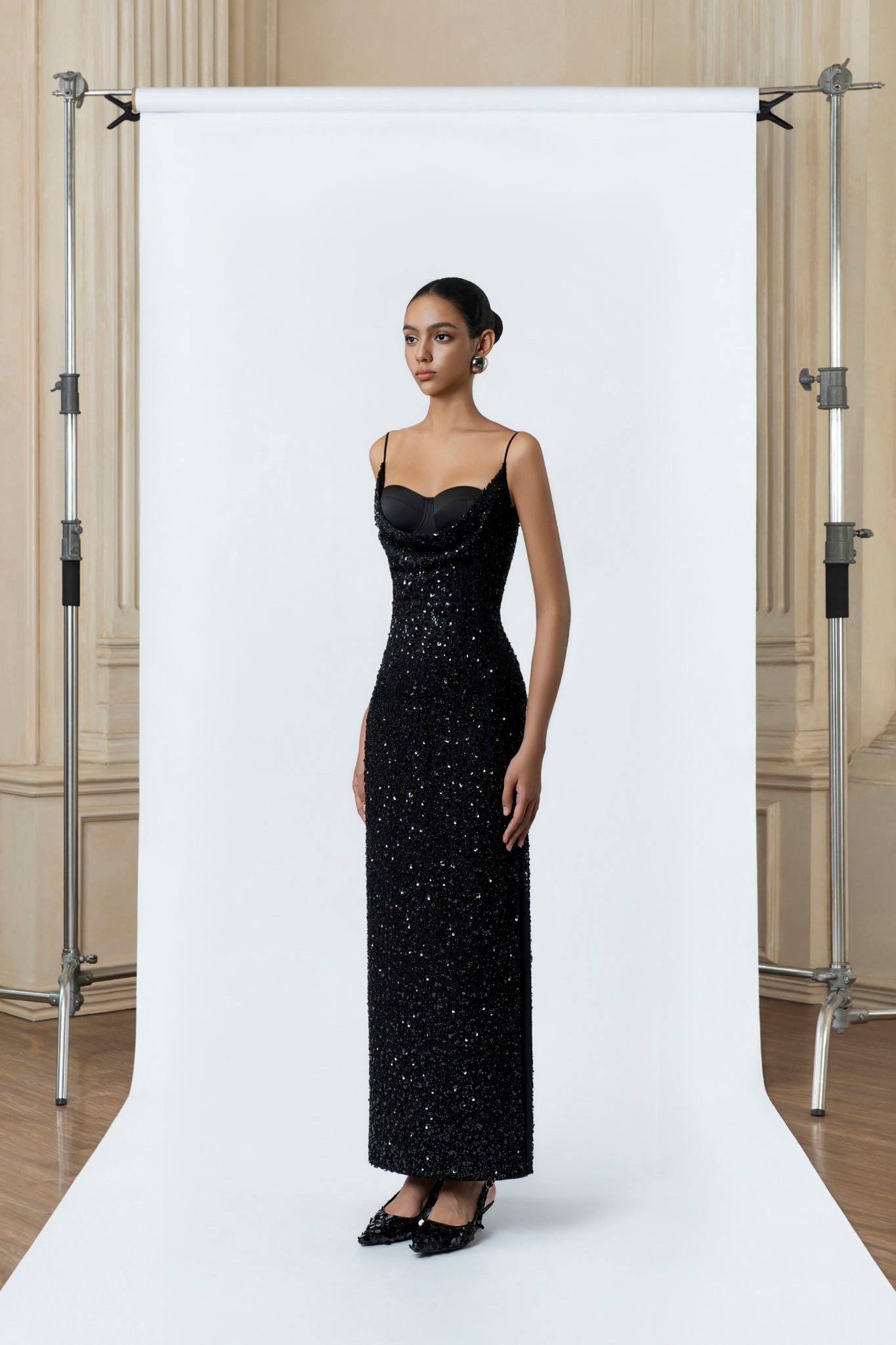 DETHEIA Elegant Minimalist Black Lysandra Maxi Dress