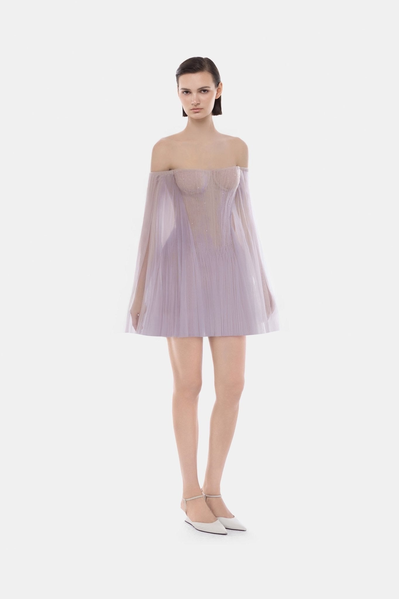 MONTSAND Purple Elegant Vacation Tulle Off-shoulder Mini Dress