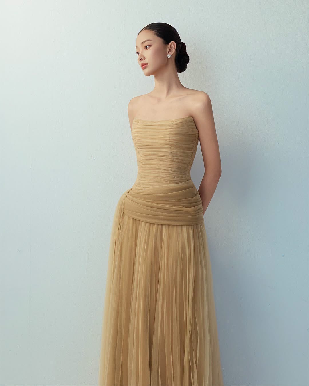 BYDI Elegant Vacation Brown Yellow Dara Wireless Maxi Dress