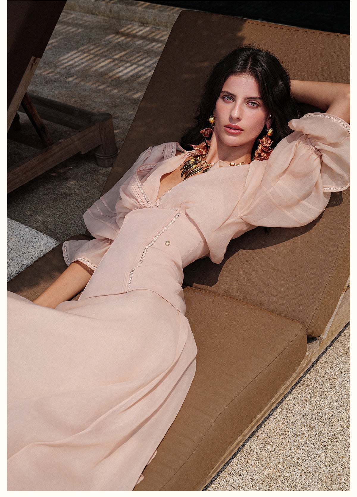 Sheerluck Elegant Vacation White Palazzo V-neck Maxi Dress