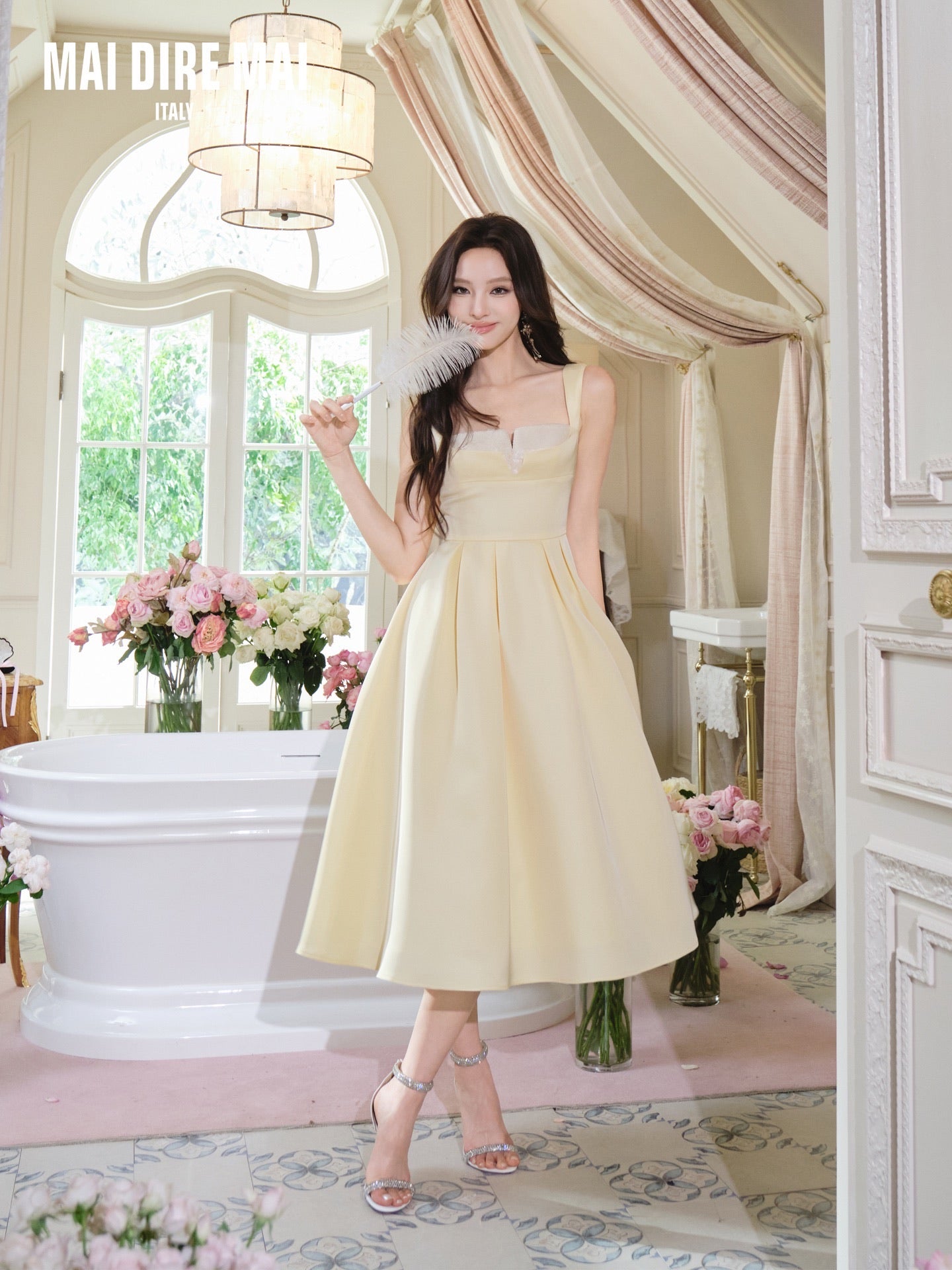 MAI DIRE MAI Yellow Classic Midi Dress