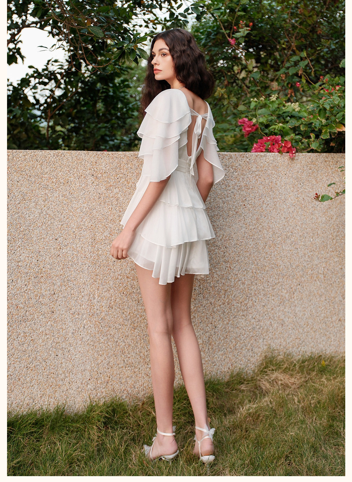 SHEERLUCK Pink Levette V-neck Vacation Mini Dress