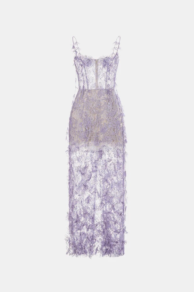 MONTSAND Blue Beaded Lace Pencil Dress