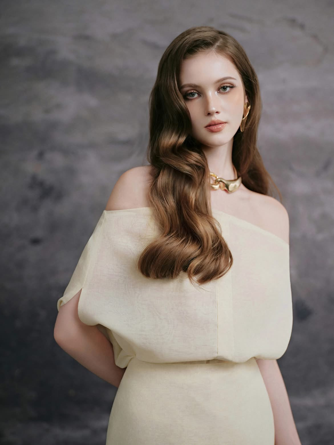 DELICATE Cream Caitlyn One-shoulder Top & Skirt