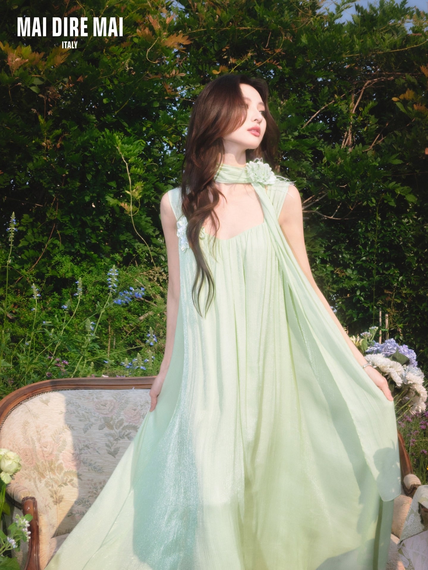 MAI DIRE MAI Green Flower Maxi Dress