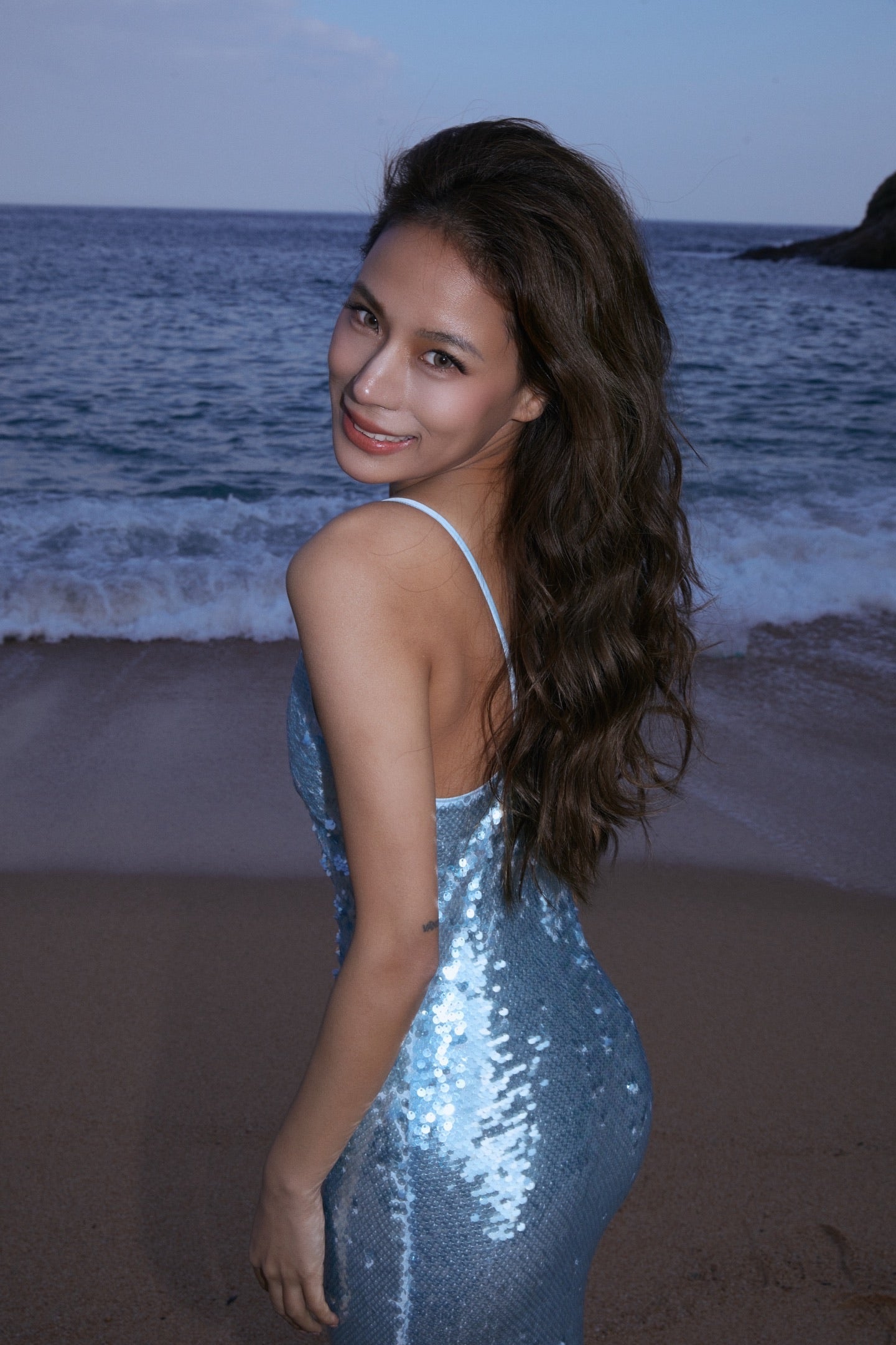 MINPURA Blue Rose Sequin Maxi Dress