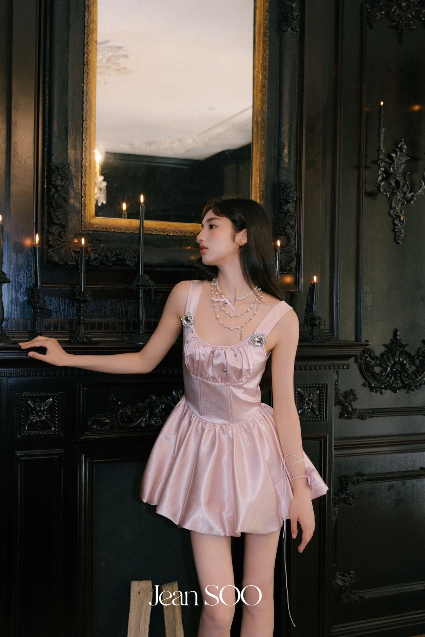 JEAN SOO Sweet Vacation Pink Satin Mini Dress