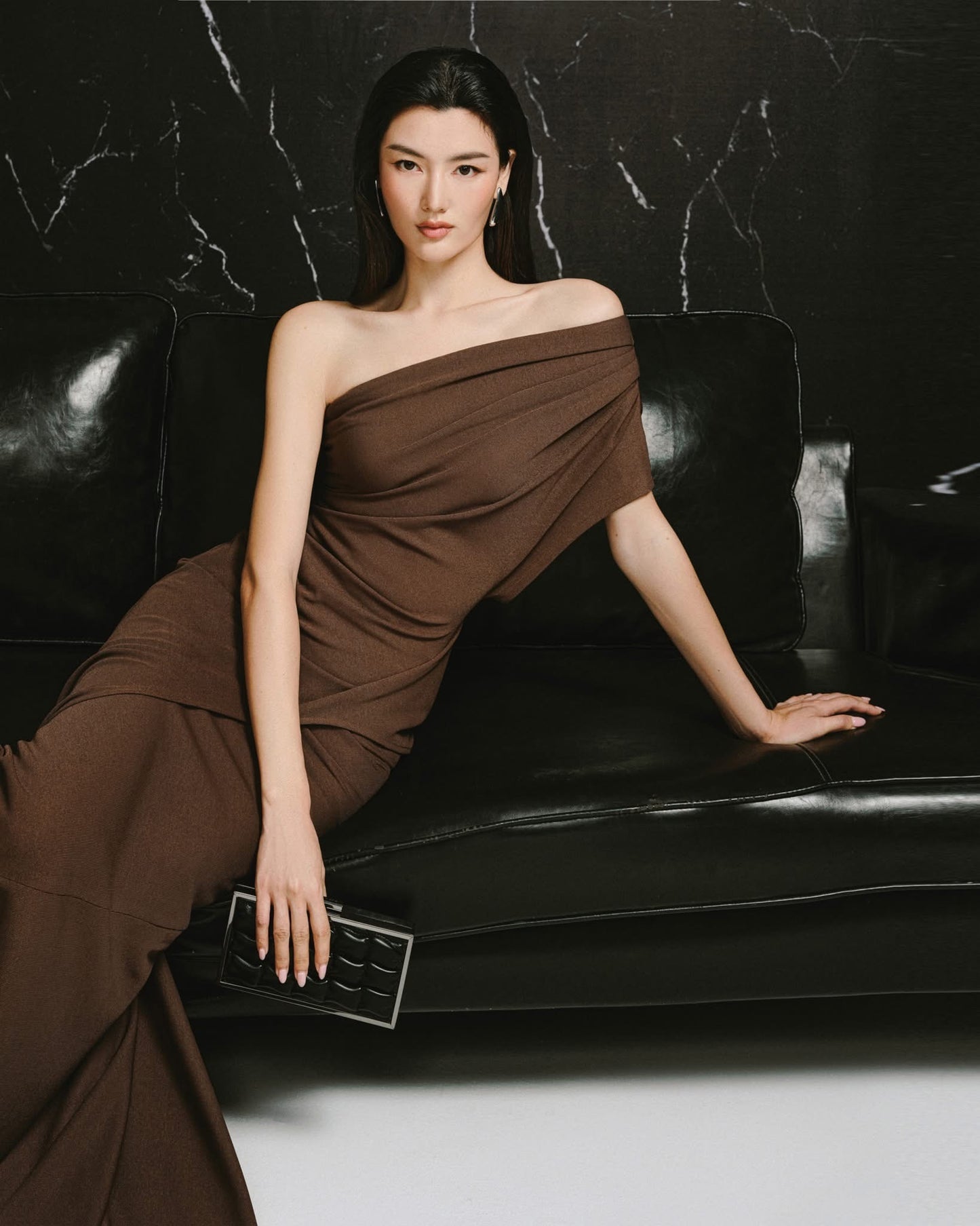 LANE JT Elegant Minimalist Brow Esme One-shoulder Top & Skirt