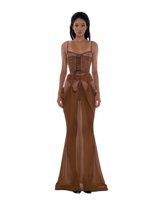 HUELLEY ROSE Brown Emi Maxi Dress Set