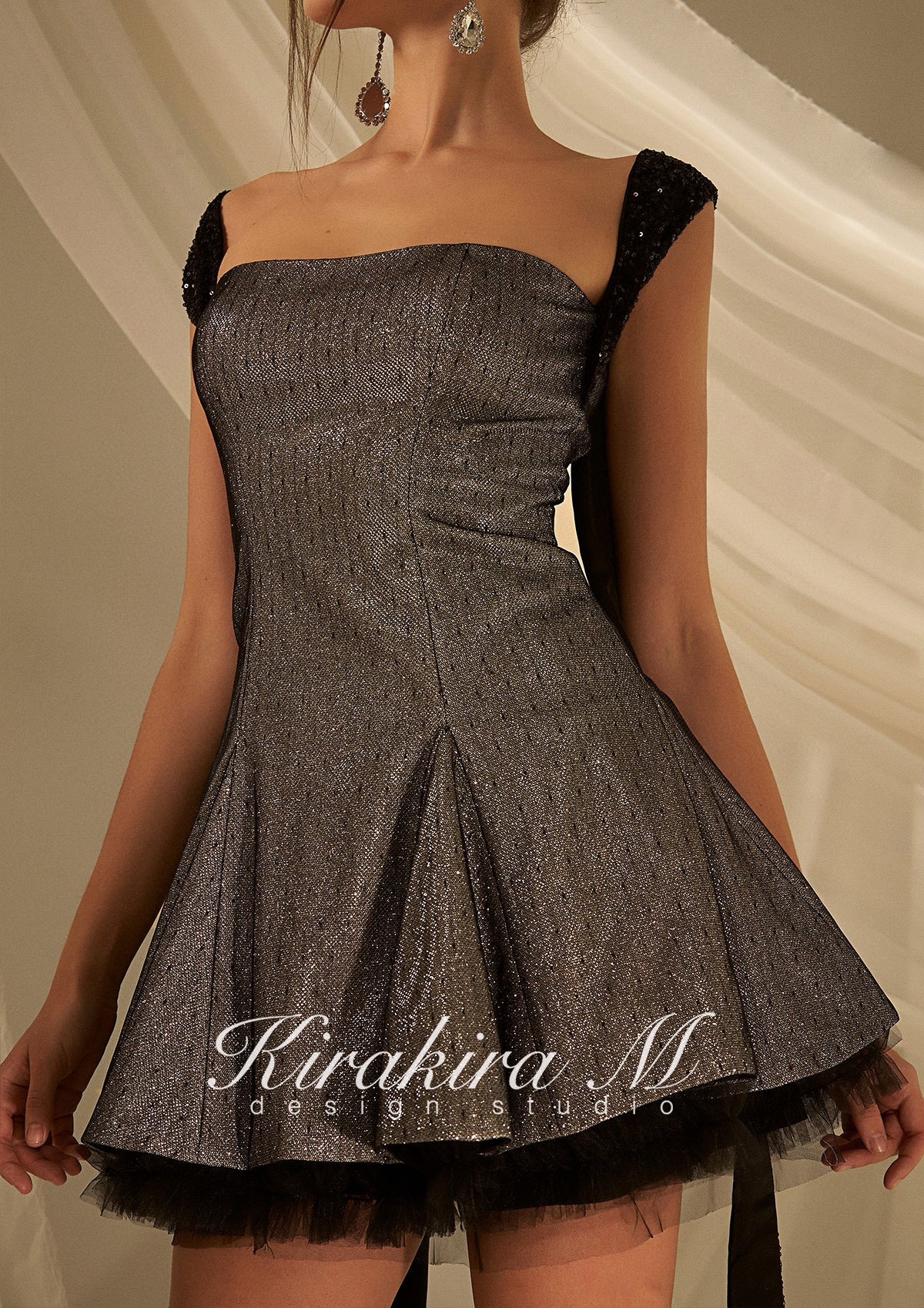 KIRAKIRA M Silver grey sparkle backless mini dress