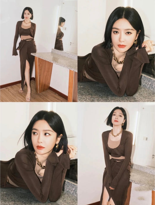 LEEWEI Brown Mini Skirt （Sales）