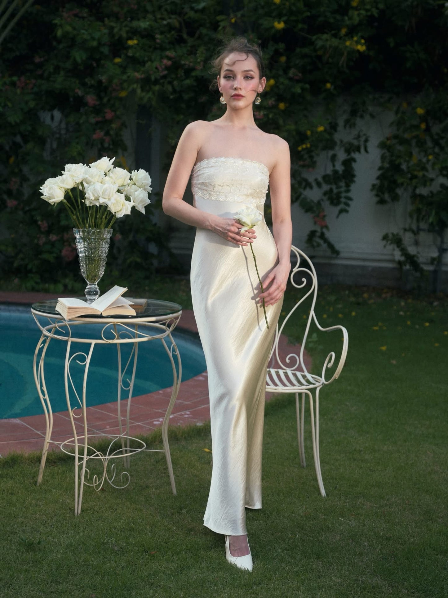KISSERINE ATELIER Elegant Fairycore White Rosalia Maxi Dress