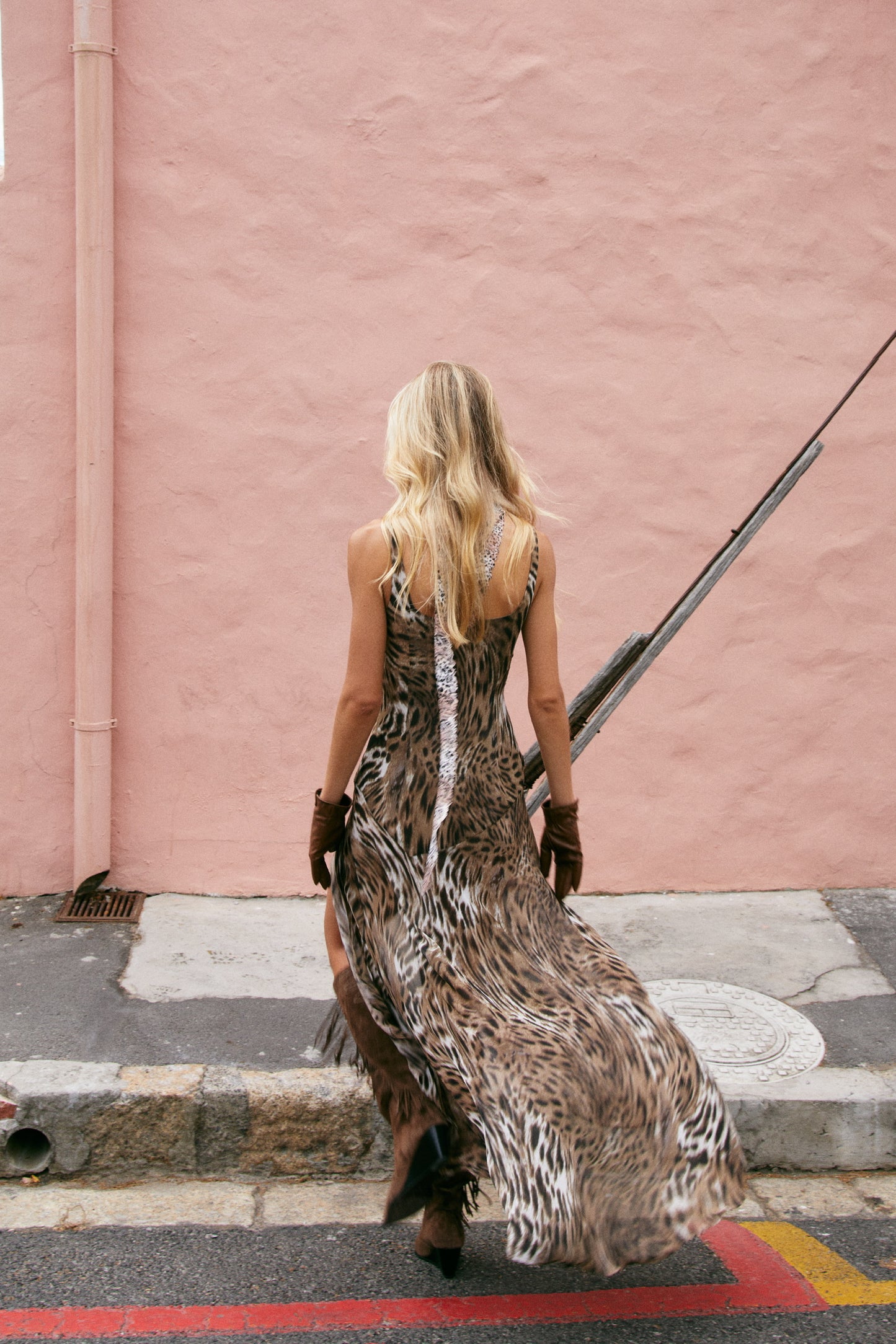 MIN PURA Brown Leopard Vacation Sweet Maroela Midi Dress