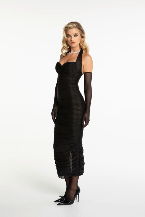 NANA JACQUELINE Nude Halterneck Maxi Dress