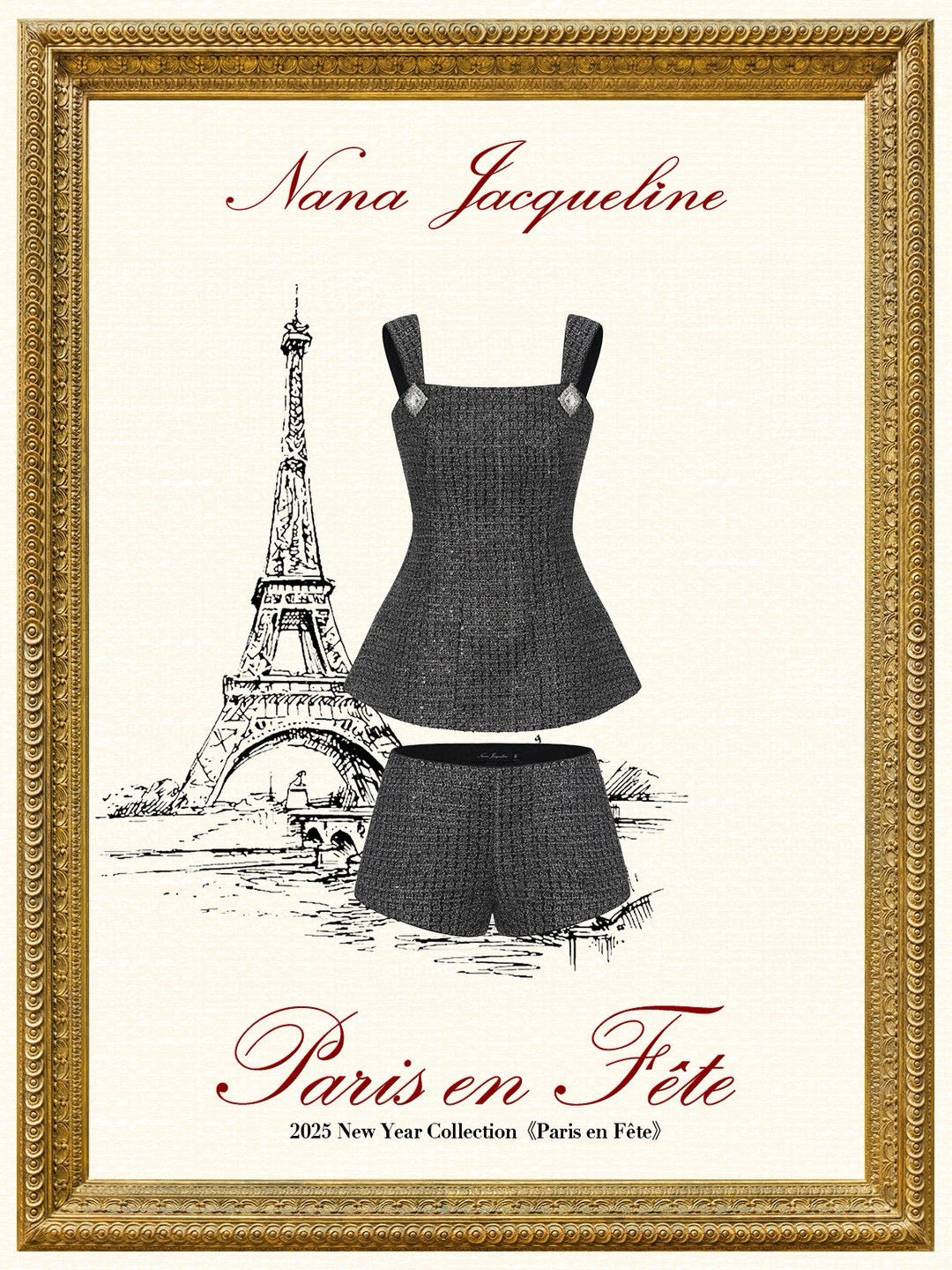 NANA JACQUELINE Grey Velvet lapel patchwork sequined Elegant Top & Shorts