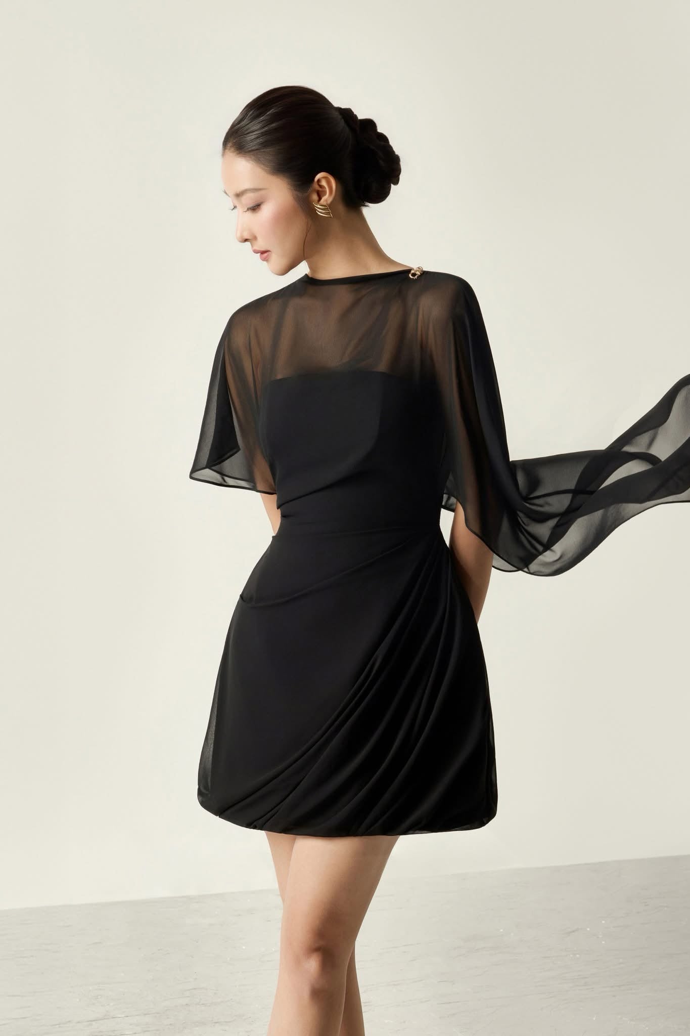 Black Catherine Chiffon Mini Dress