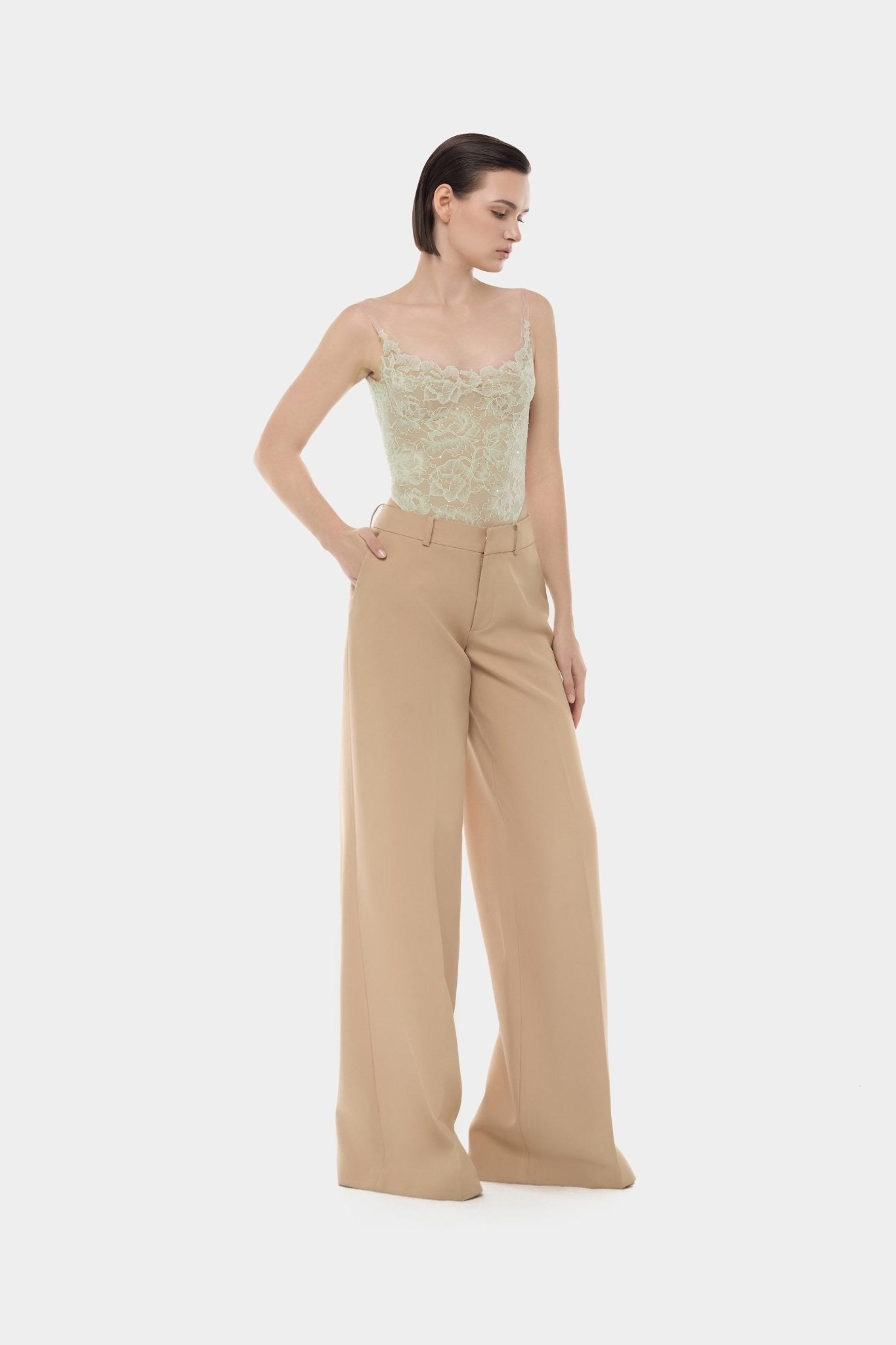 MONTSAND Nude Vacation Elegant Sheer Lace Top