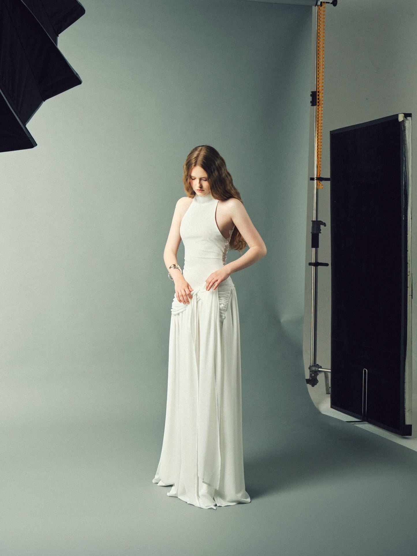 DELICIAE White Knitted Lace Lanei Maxi Dress