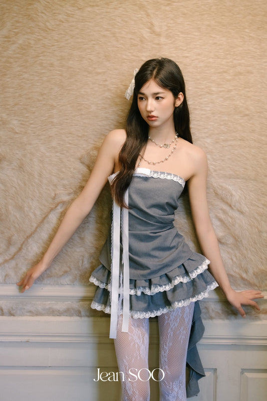 JEAN SOO Sweet Vacation Grey Lace Top & Skirt