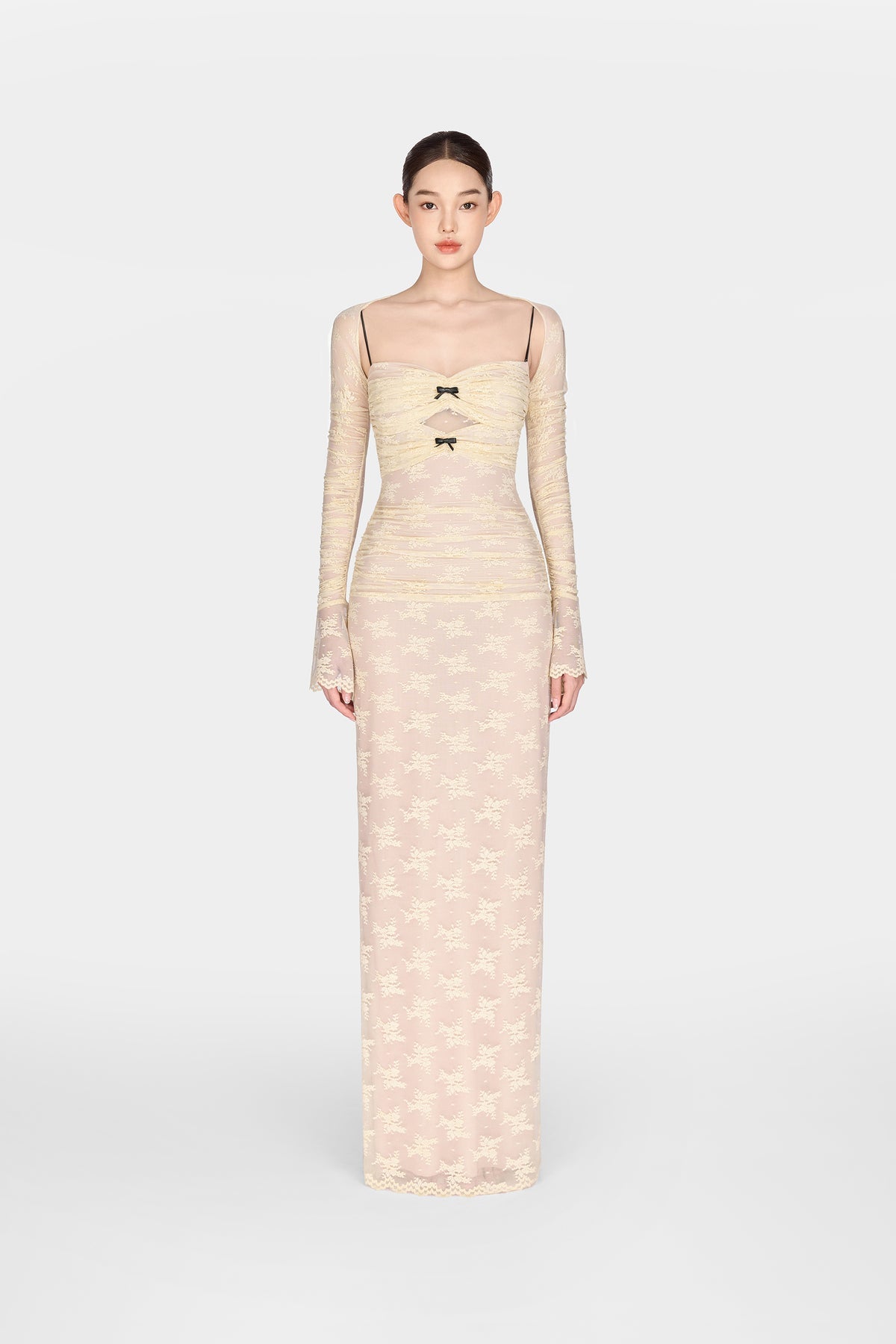 MONTSAND yellow Ivory Bow Cut Out Laces Maxi Dress