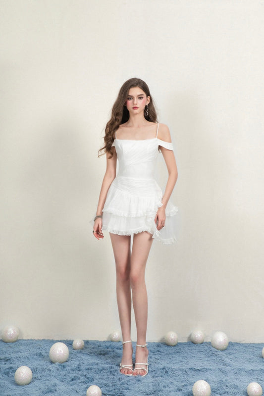 CICI White HANNI Pleated Mini Dress