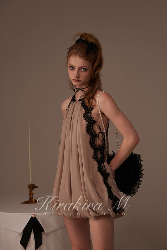 Kirakira M Nude Lace Mini Dress& Lace Innerwear