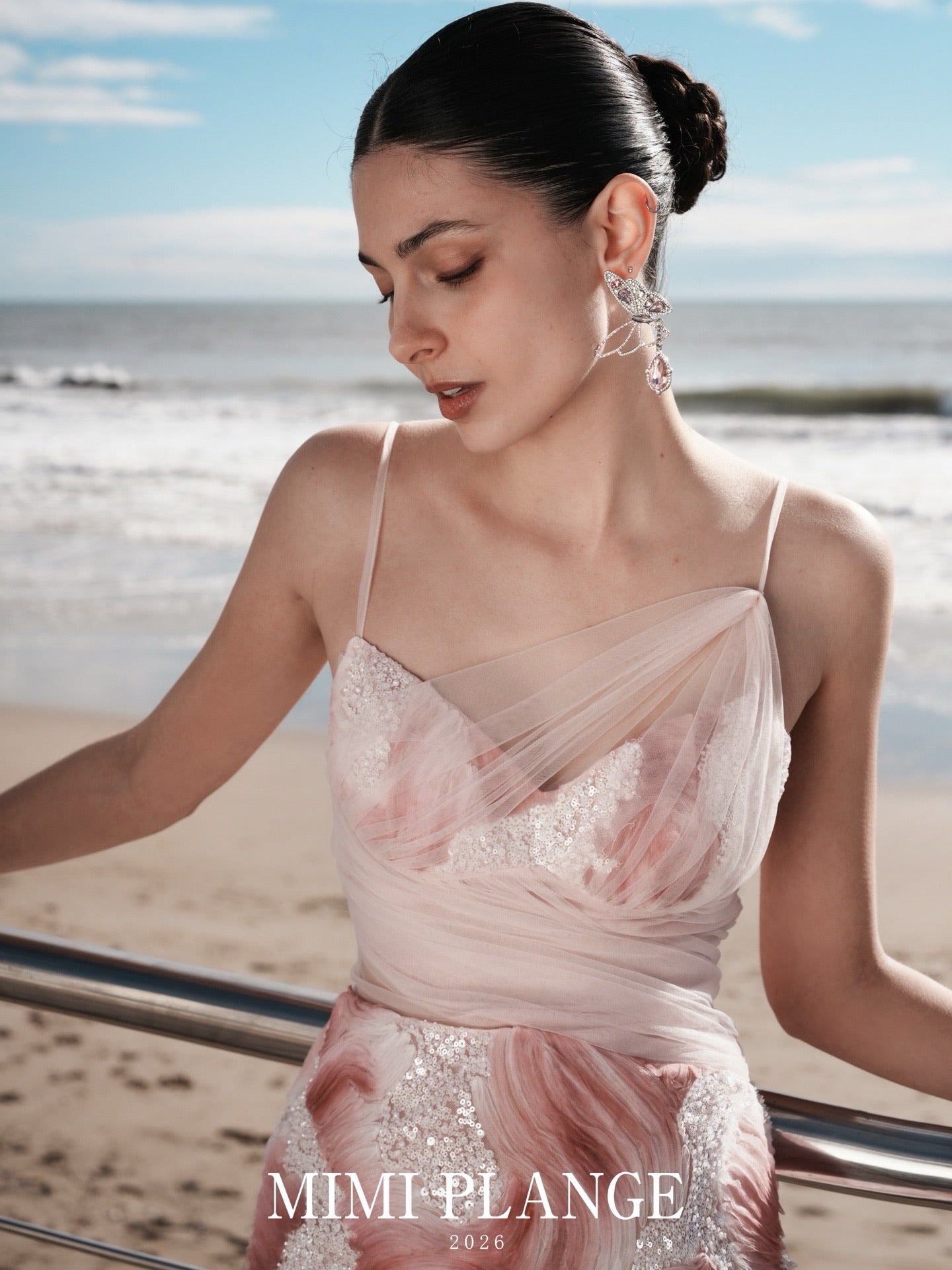 MIMI PLANGE Vacation Sweet Pink Beaded Yarn Mini Dress