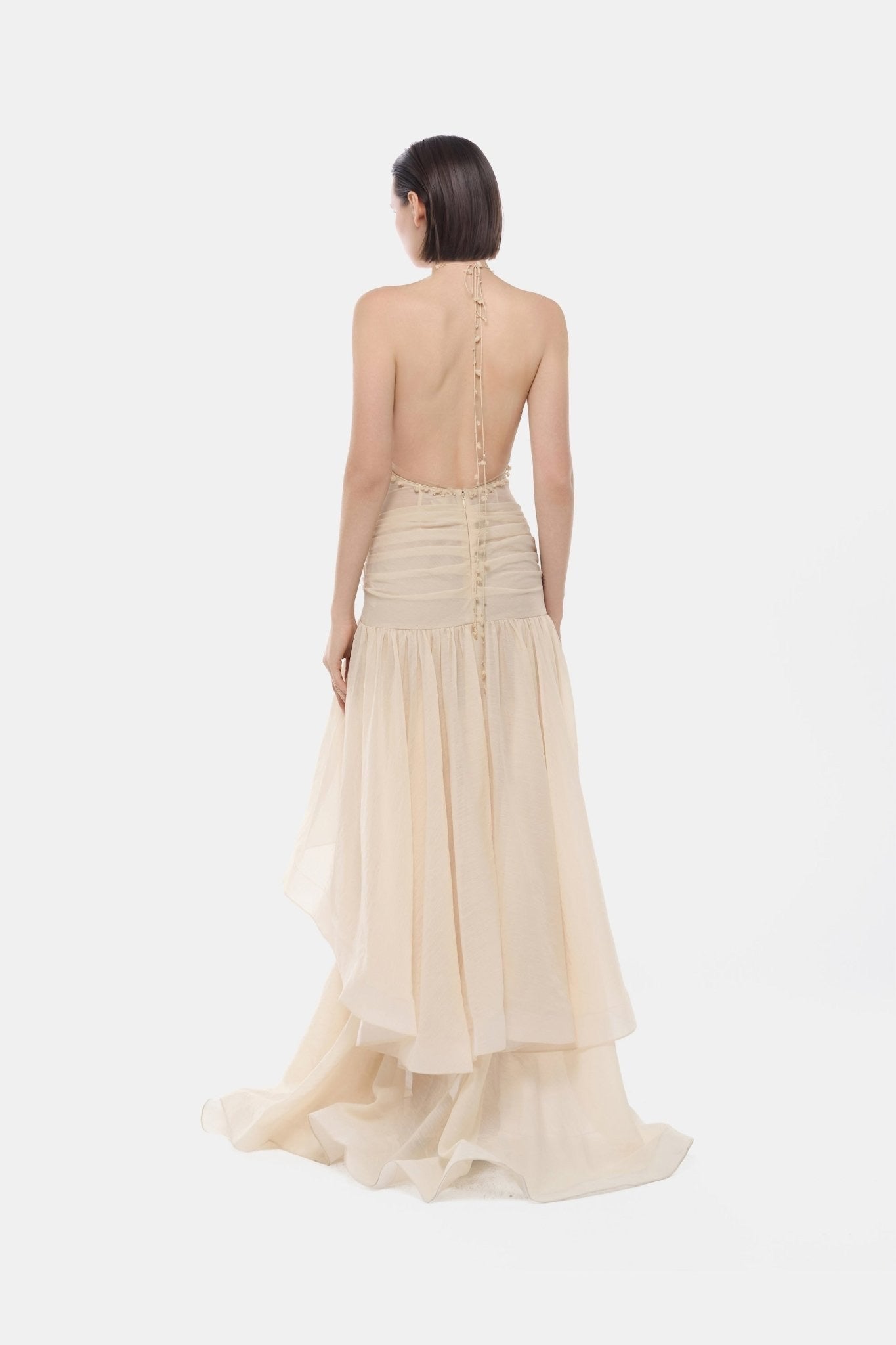 MONTSAND Cream Vacation Elegant Cut-out Halter Maxi Dress